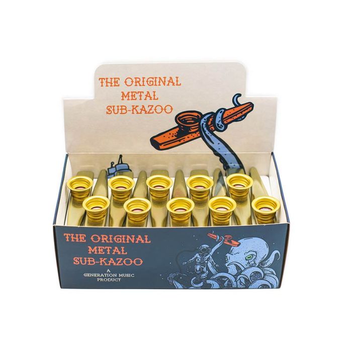 Generation kazoo display doos, met 30 metalen kazoos, goud kleur