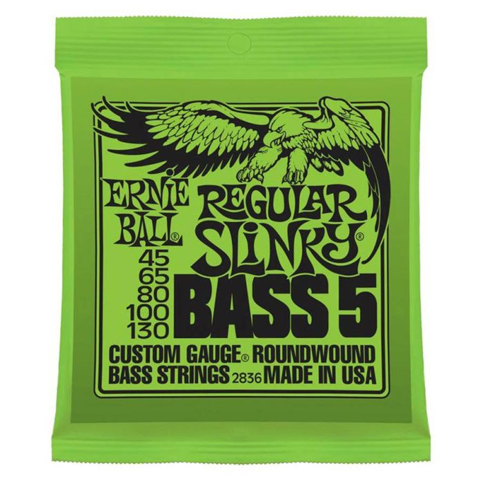 Ernie Ball snarenset 5-snarige basgitaar,   roundwound longscale, regular slinky, 045-065-080-100-130