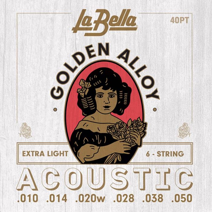 La Bella Golden Alloy Wound snarenset akoestisch, extra light, 010-014-020-028-038-050