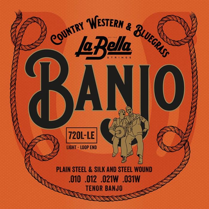 La Bella Acoustic Folk snarenset banjo 5-snarig, silver plated steel wound, loop ends, light, 010-012-014-019-010