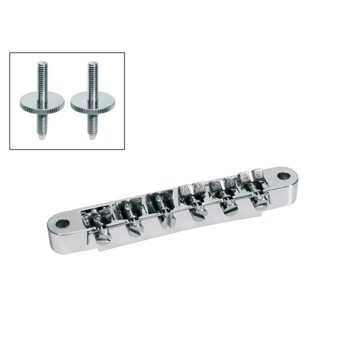 Boston brug voor e-gitaar, "tune'o matic", chroom, stud spacing 74,0mm, stud diam 4,0mm