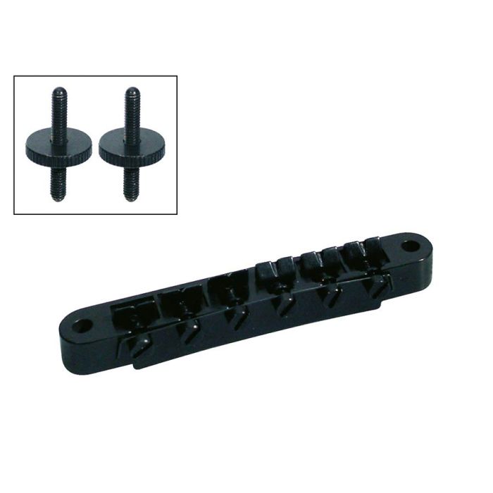 Boston brug voor e-gitaar, "tune'o matic", zwart, stud spacing 74,0mm, stud diam 4,0mm