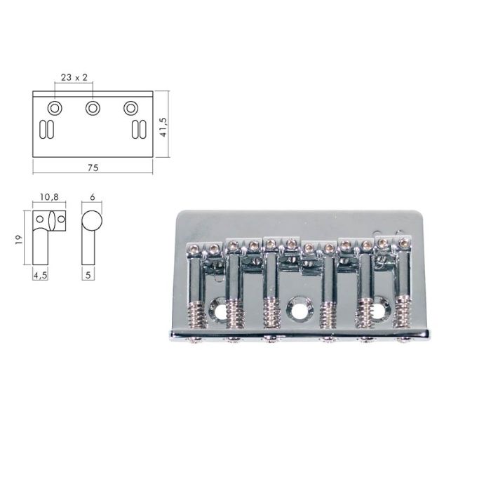 Boston brug-staartstuk, Stallion, pitch 10,8mm, strings mounted in bridge, chroom