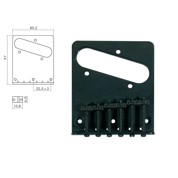 Boston brug-staartstuk, Teaser, grooved saddles, flat plate, strings-in-bridge or through-body, zwart