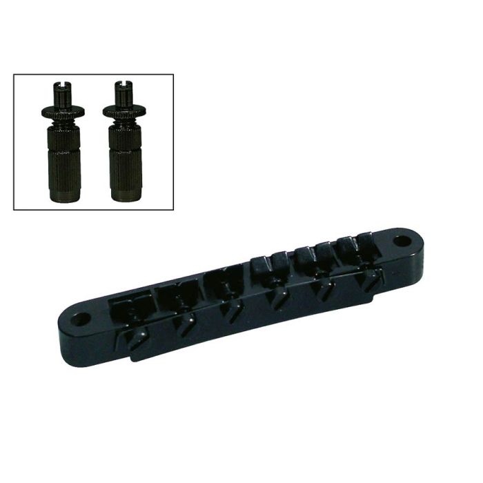 Boston brug voor e-gitaar, "tune'o matic", zwart, stud spacing 73,5mm, stud diam 6,0mm