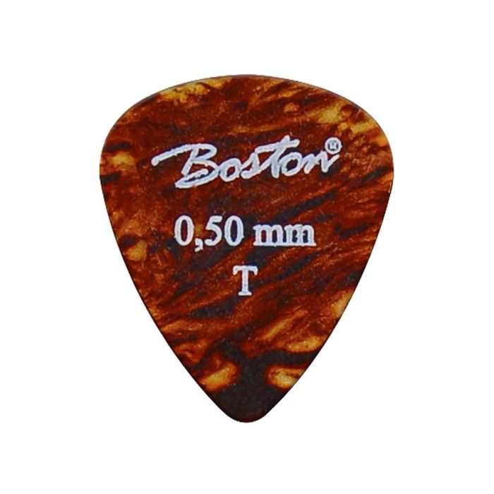 Boston 0.50 mm. plectrums, celluloid, tortoise, thin, standaard druppel model, 24-pack