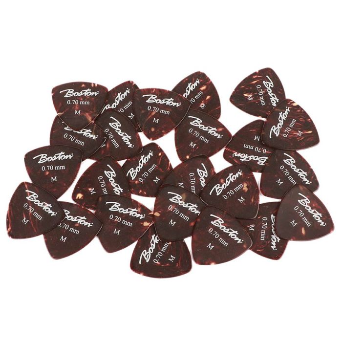 Boston 0.70 mm plectrums, celluloid, tortoise, medium, standaard driehoekig model, 24-pack