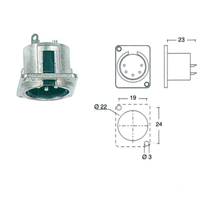 Neutrik xlr chassis connector, male, 5-polig, d behuizing