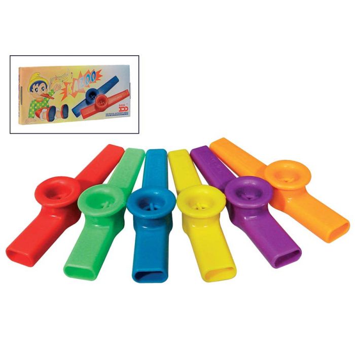 Dadi kazoo display doos, met 12 plastic kazoos, verschillende kleuren