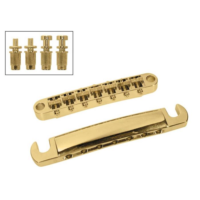 Boston brug and tailpiece set, 7-snarig, radius 16, stringspacing 62,6mm, verguld