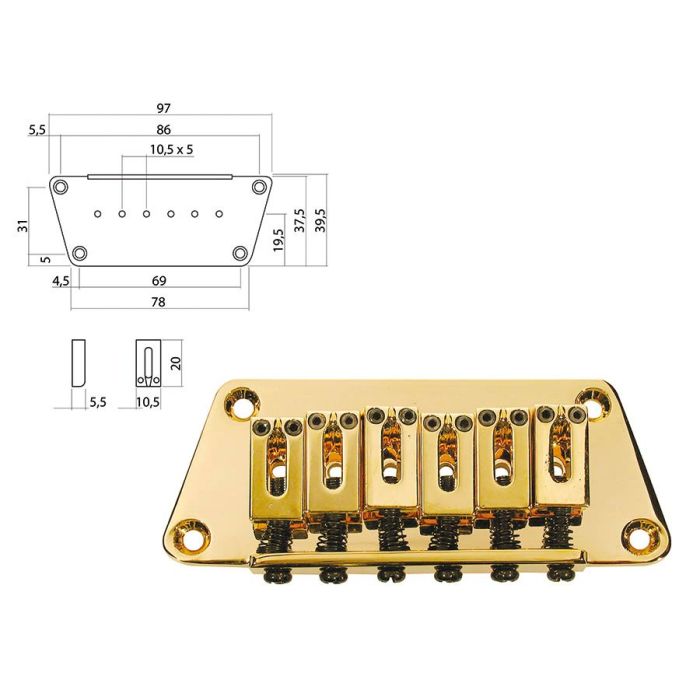 Boston brug-staartstuk, Stallion, pitch 10,5mm, goud