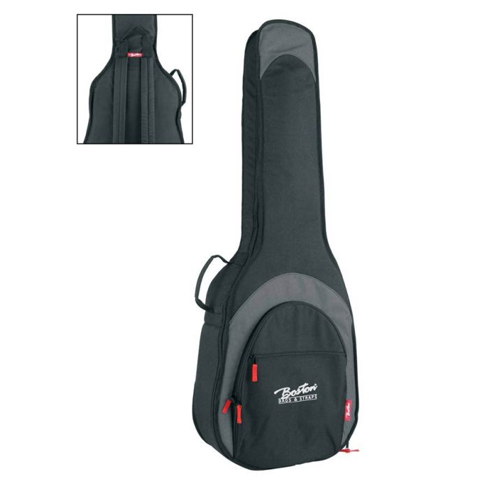 Boston Super Packer gigbag voor akoestische basgitaar, 25 mm. voering, diverse accessoiresvakken, zwart en grijs