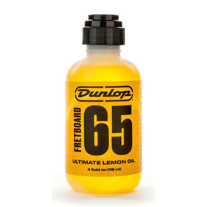 Dunlop Fretboard 65 Ultimate Lemon Oil fingerboard polish, bottle with dab-o-matic applicator top