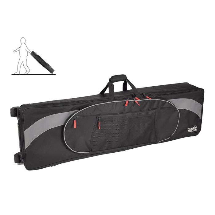 Boston Super Packer gigbag voor stage piano, 25 mm. gevoerd, 1400 x 380 x 165 mm., zwart en grijs, met wielen