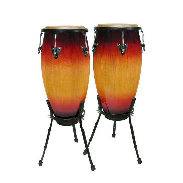 Hayman conga set, 10" en", hardhout, sunburst, met korf model standaard