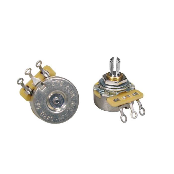 CTS USA potentiometer, short .250" bushing for pg mount, 3/8" diam. dished back, 250K audio