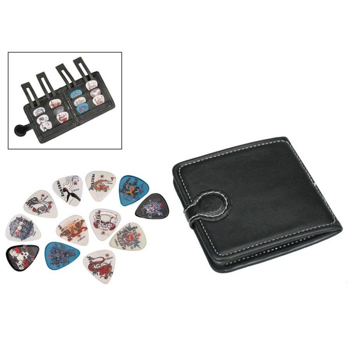 Boston pick pouch, zwart, synthetisch, met 12 gedessineerde plectrums