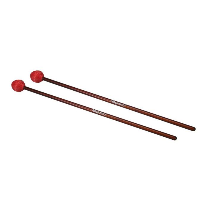 Hayman kloppers voor marimba, 406 mm rotan schacht, paar, 32 mm medium harde bol, rood