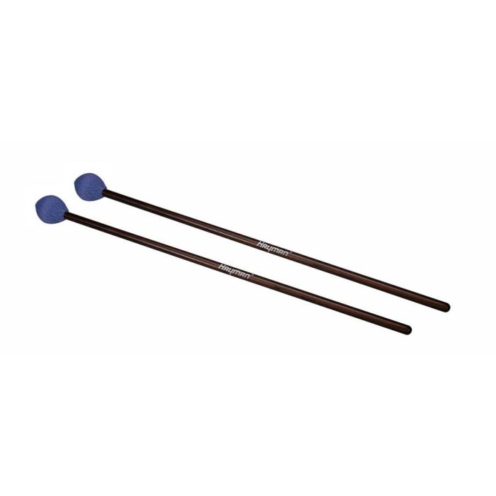 Hayman kloppers voor marimba, 406 mm rotan schacht, paar, 34 mm heel harde bol, blauw