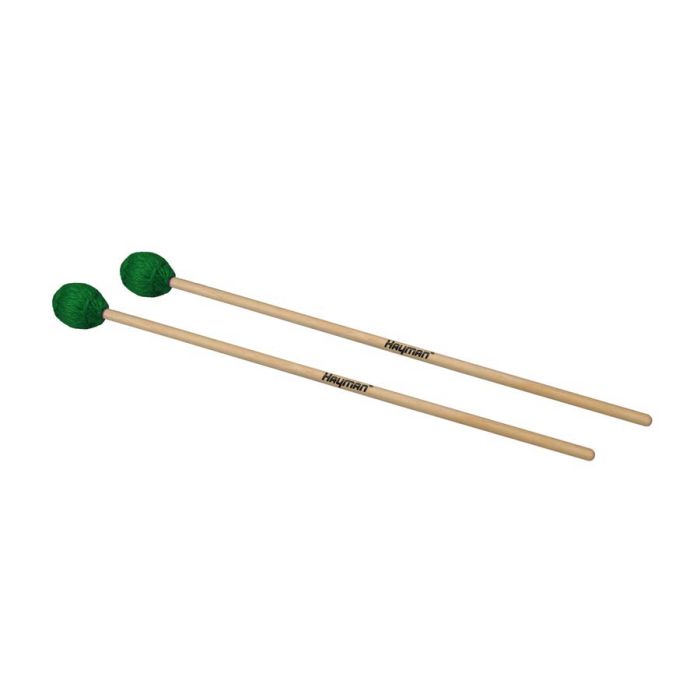 Hayman kloppers voor marimba, 400 mm esdoorn schacht, paar, 36 mm medium harde bol, groen