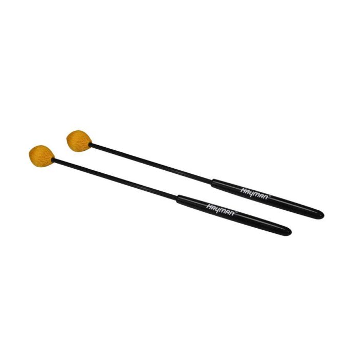 Hayman kloppers voor marimba, 350 mm zwart fiber schacht, paar, 29 mm medium bol, oranje