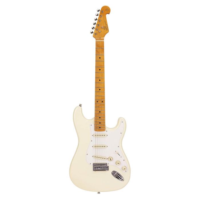 SX Retro Series elektrische gitaar, met 3 single coil pickups en vintage tremolo, tas, vintage white