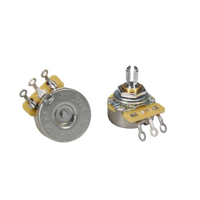 CTS USA potentiometer, short .250" bushing for pg mount, 3/8" diam. dished back, 500K audio