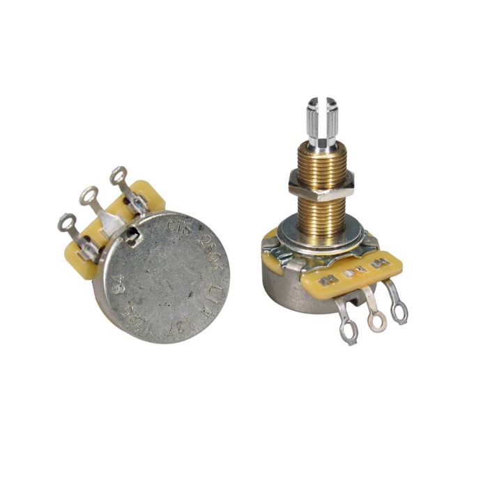 CTS USA potentiometer, long .750" bushing for thick/carved tops, 3/8" diam., LP USA, 250K linear