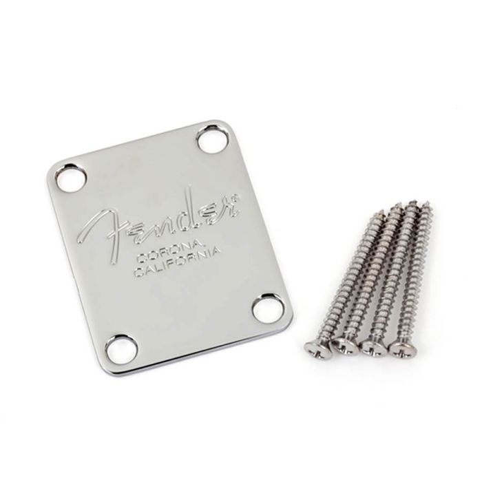 Fender Genuine Replacement Part neck plate American Series, for bass, Fender Corona logo, chroom