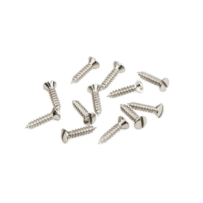 Fender Genuine Replacement Part pickguard/control plate mounting screws, '50s era Tele, 4 x 1/2 slotted, nickel, 12 pcs