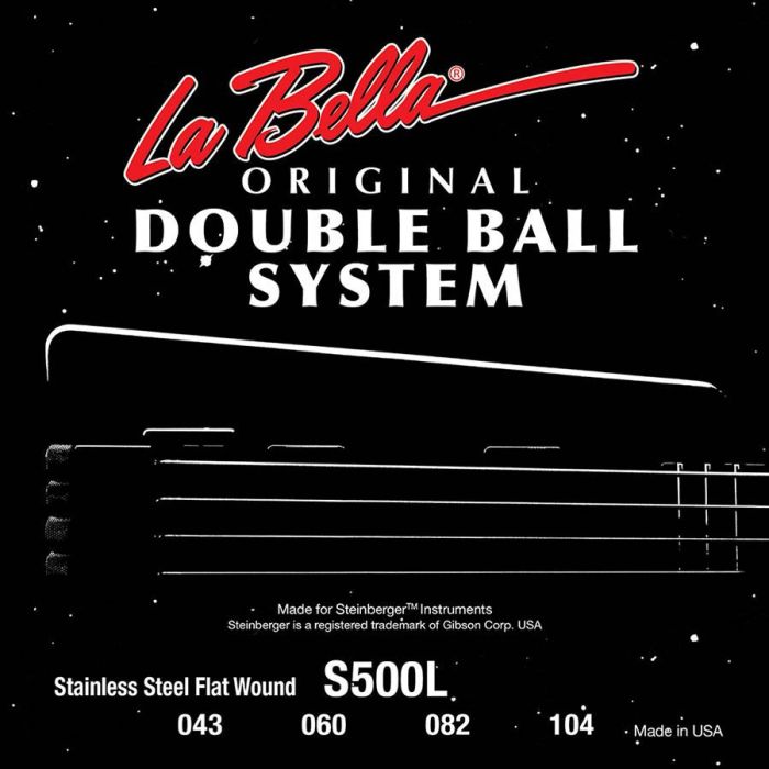 La Bella Double Ball End System snarenset elektrisch, voor Steinberger, roestvrij staal, flatwound, light, 043-060-082-104