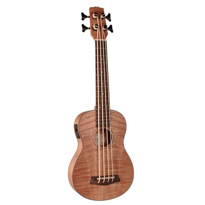 Korala Performer Series bas ukelele, geheel gevlamde okoume top, gitaarmechanieken, tuner en EQ