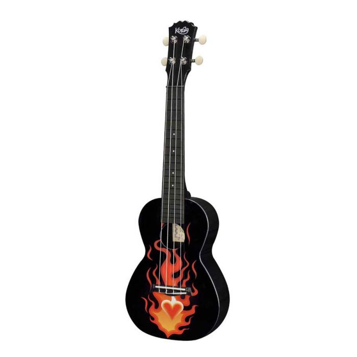 Korala Poly Ukes concert ukelele polycarbonaat, achterblad met akoestische kamers, black with with flames