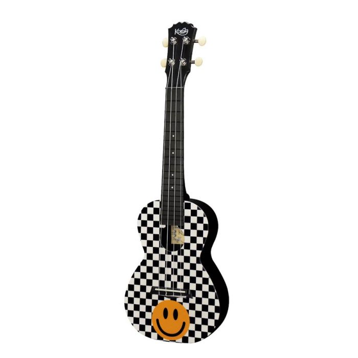 Korala Poly Ukes concert ukelele polycarbonaat, achterblad met akoestische kamers, yellow smiley checkers