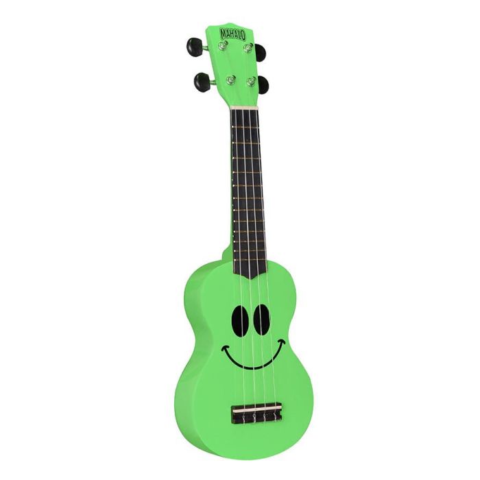 Mahalo Smiley Series sopraan ukelele, met gitaarmechanieken, nubone brugzadel, inclusief tas, groen