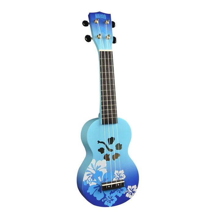 Mahalo Designer Series ukelele "Hibiscus" met tas, blauw burst