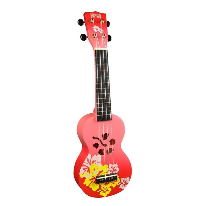 Mahalo Designer Series ukelele "Hibiscus" met tas, rood burst