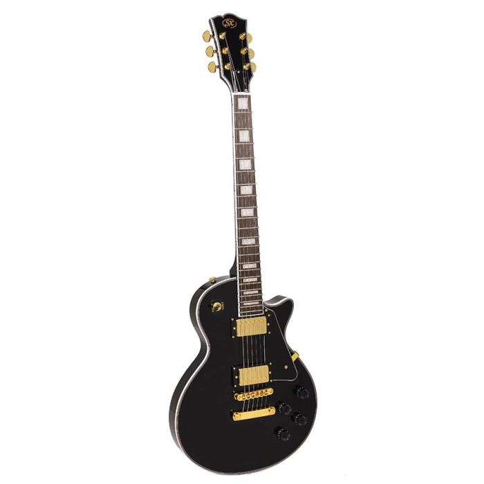 SX LP Custom style elektrische gitaar, mahonie/esdoorn, 2 x humbucker, gouden hardware, zwart