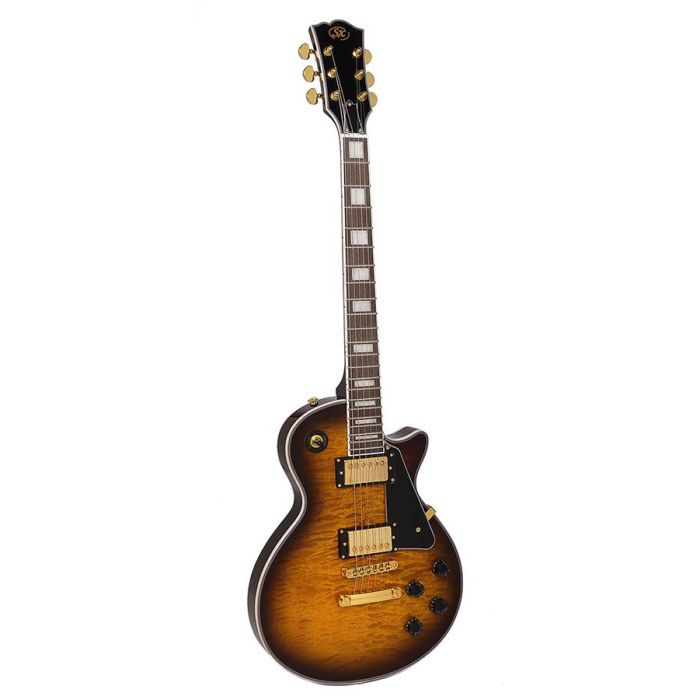 SX LP Custom style elektrische gitaar, mahonie/gevlamd esdoorn, 2 x humbucker, tobacco sunburst