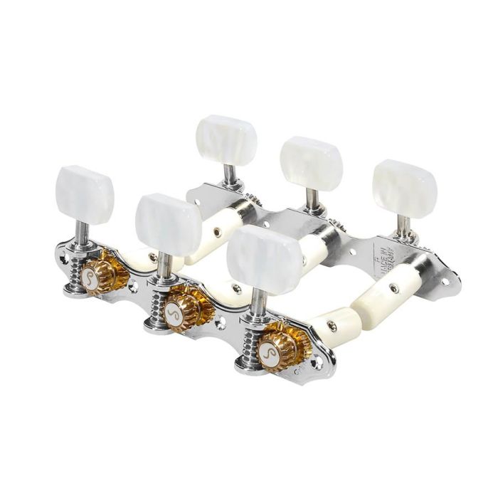 Schaller GrandTune Classic Hauser machine heads pearloid white pegs, white string rollers, nickel