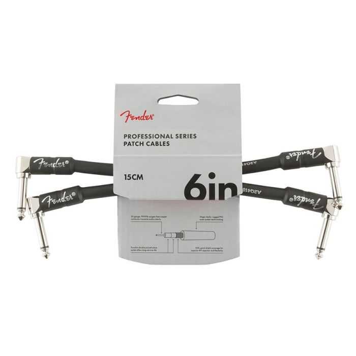 Fender Professional Series patch cable (2 pcs), 6", 2x angled, black