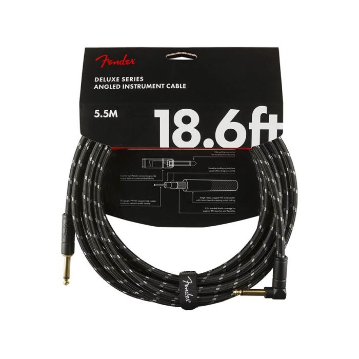 Fender Deluxe Series instrument cable, 18,6ft, 1x angled, black tweed