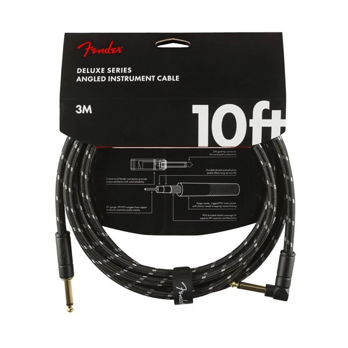 Fender Deluxe Series instrument cable, 10ft, 1x angled, black tweed