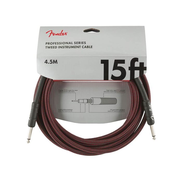 Fender Professional Tweed instrument cable, 15ft, red tweed