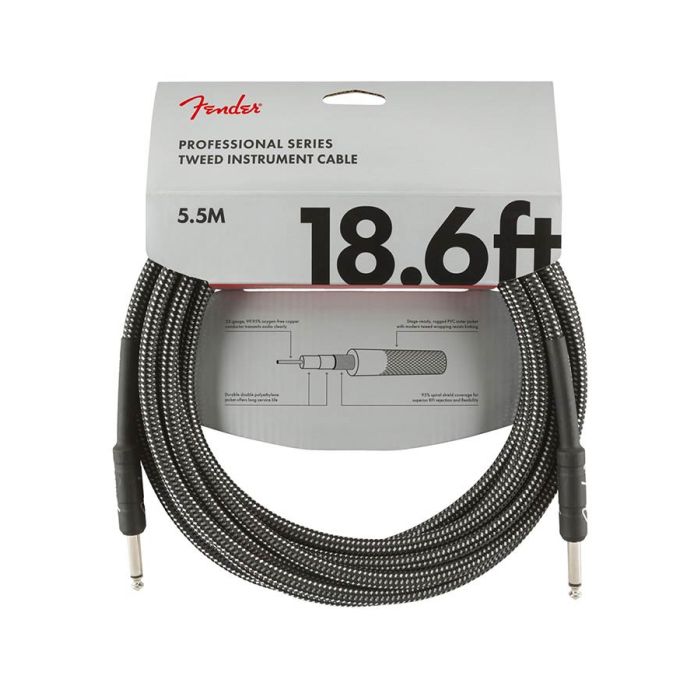 Fender Professional Tweed instrument cable, 18.6ft, gray tweed