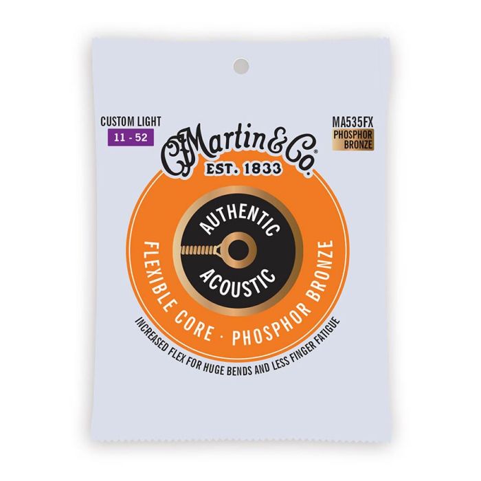 Martin Authentic Acoustic Flexible Core string set, 92/8 phosphor bronze, custom light, 011-015-023-032-042-052