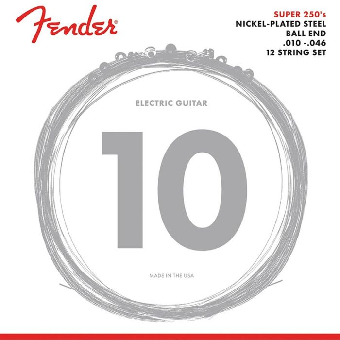 Fender Super 250s string set electric, nickel plated steel, 12-string, ball end, 010-046