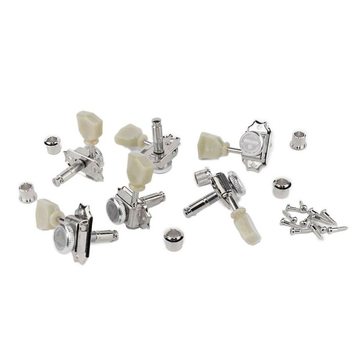 Gotoh machine heads for guitar, 3x left en right, ratio 1:15, magnum lock, keystone button, nickel