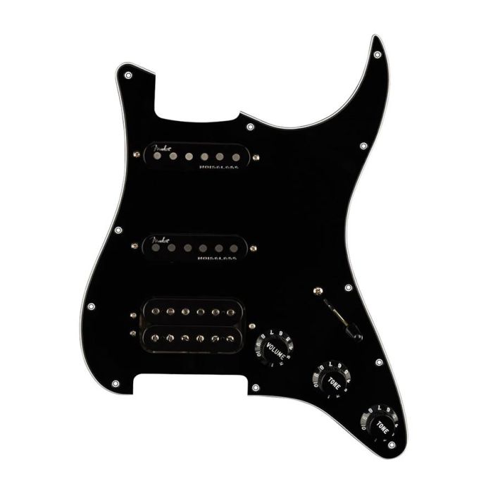 Fender Pre-Wired Strat Pickguard Shawbucker Bridge/Gen 4 Noiseless neck/middle HSS, 11 screw holes, black