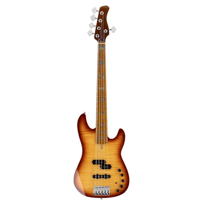 Sire Basses P10 Series Marcus Miller basgitaar, 5-snarig, elzen met massieve gevlamde esdoorn top, tobacco sunburst